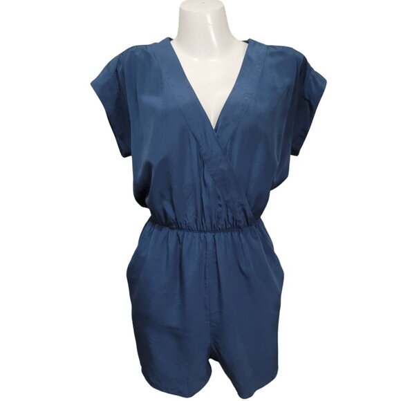 Babaton Silk Romper Jumpsuit Playsuit L Blue - Picture 1 of 8